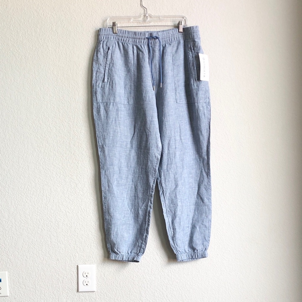 New Athleta Retreat Linen Joggers Blue 14 NWT 531704 28”